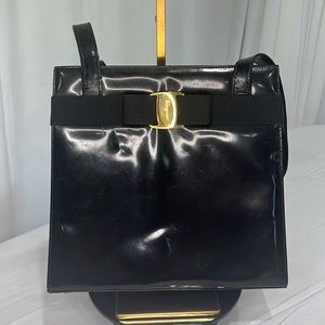 Vintage/Discontinued Salvatore Ferragamo Patent Leather Tote with Gold Hardware